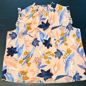 J. Crew Floral Ruffle Blouse - Blue, Orange, and Pink